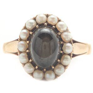 2.62 Ct Natural Black Sapphire Pearl in 14K Solid Rose Gold Antique Women Ring